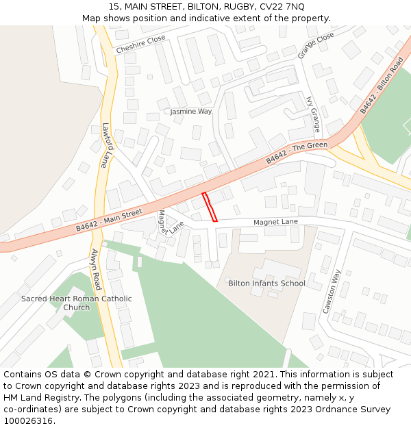 15, MAIN STREET, BILTON, RUGBY, CV22 7NQ: Location map and indicative extent of plot