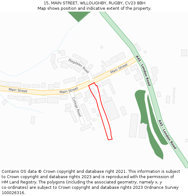 15, MAIN STREET, WILLOUGHBY, RUGBY, CV23 8BH: Location map and indicative extent of plot