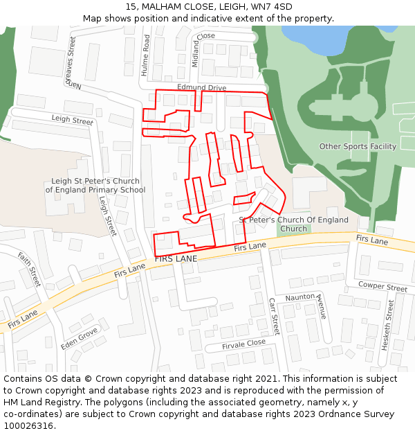 15, MALHAM CLOSE, LEIGH, WN7 4SD: Location map and indicative extent of plot