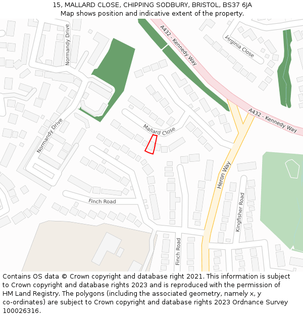 15, MALLARD CLOSE, CHIPPING SODBURY, BRISTOL, BS37 6JA: Location map and indicative extent of plot