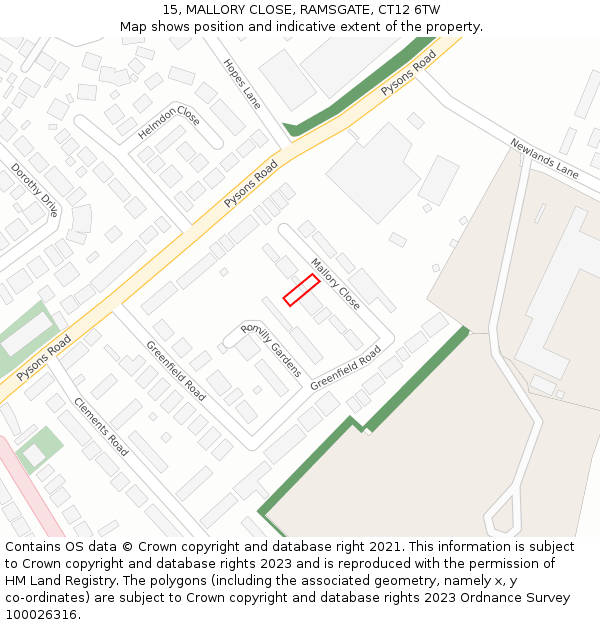 15, MALLORY CLOSE, RAMSGATE, CT12 6TW: Location map and indicative extent of plot