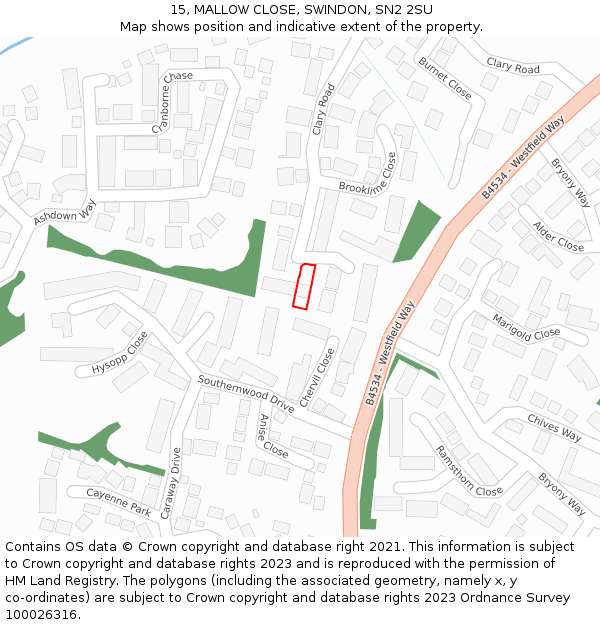 15, MALLOW CLOSE, SWINDON, SN2 2SU: Location map and indicative extent of plot