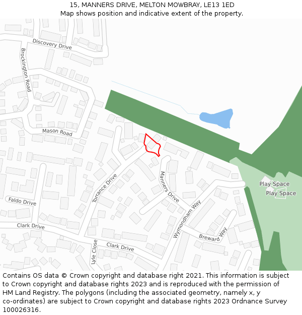 15, MANNERS DRIVE, MELTON MOWBRAY, LE13 1ED: Location map and indicative extent of plot