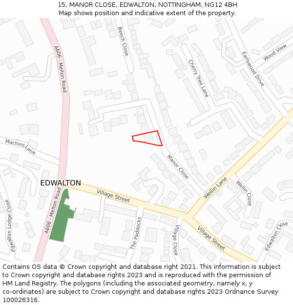 15, MANOR CLOSE, EDWALTON, NOTTINGHAM, NG12 4BH: Location map and indicative extent of plot