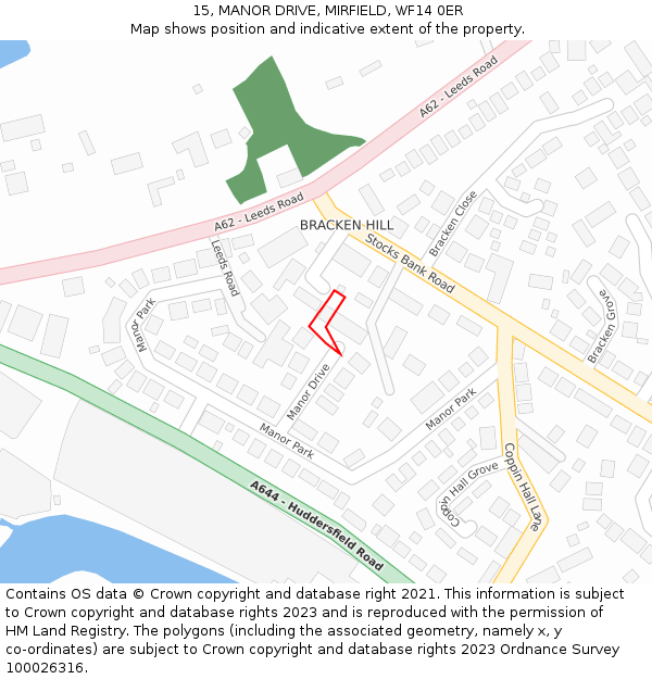 15, MANOR DRIVE, MIRFIELD, WF14 0ER: Location map and indicative extent of plot