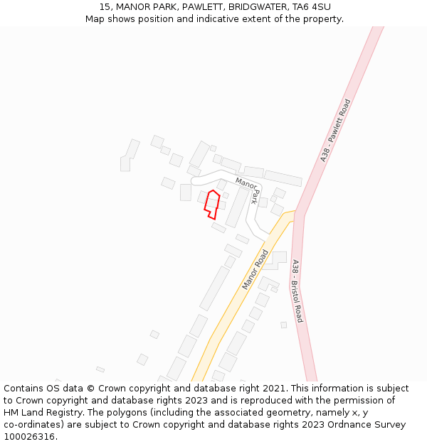 15, MANOR PARK, PAWLETT, BRIDGWATER, TA6 4SU: Location map and indicative extent of plot