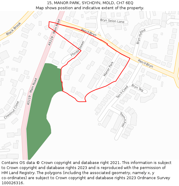 15, MANOR PARK, SYCHDYN, MOLD, CH7 6EQ: Location map and indicative extent of plot