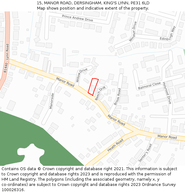 15, MANOR ROAD, DERSINGHAM, KING'S LYNN, PE31 6LD: Location map and indicative extent of plot