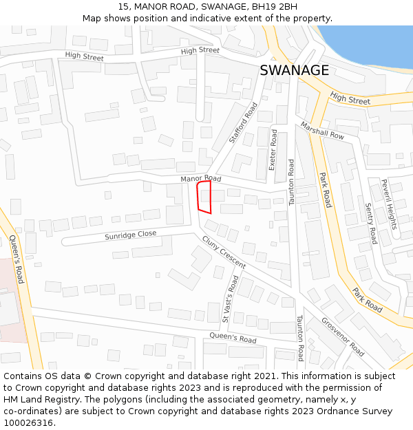 15, MANOR ROAD, SWANAGE, BH19 2BH: Location map and indicative extent of plot