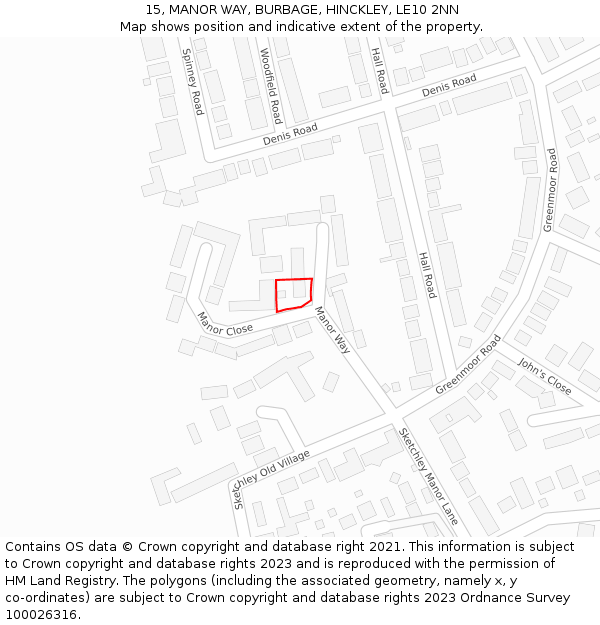 15, MANOR WAY, BURBAGE, HINCKLEY, LE10 2NN: Location map and indicative extent of plot