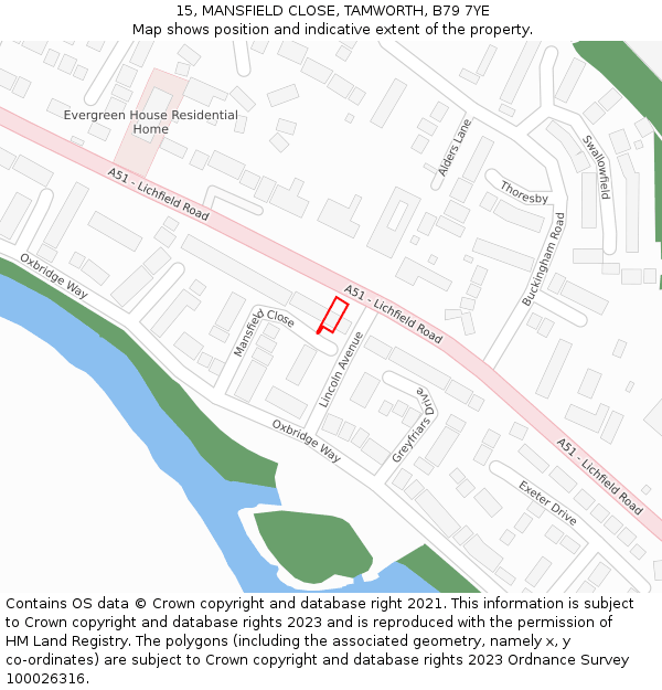 15, MANSFIELD CLOSE, TAMWORTH, B79 7YE: Location map and indicative extent of plot