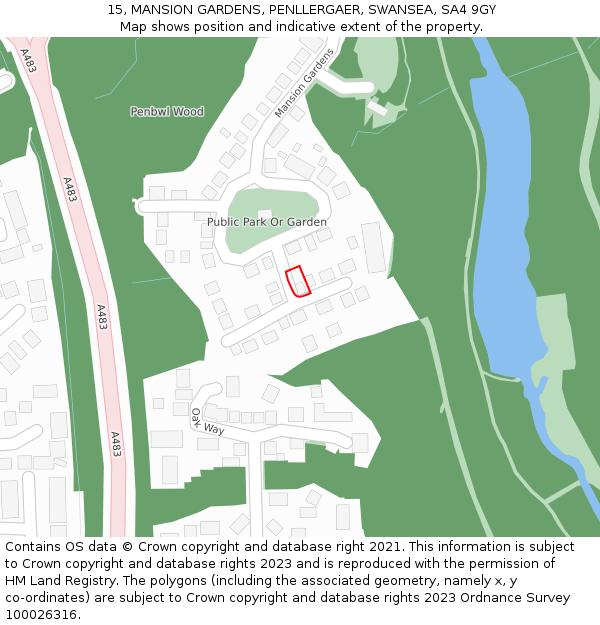 15, MANSION GARDENS, PENLLERGAER, SWANSEA, SA4 9GY: Location map and indicative extent of plot