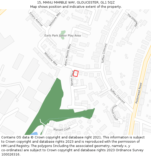15, MANU MARBLE WAY, GLOUCESTER, GL1 5QZ: Location map and indicative extent of plot