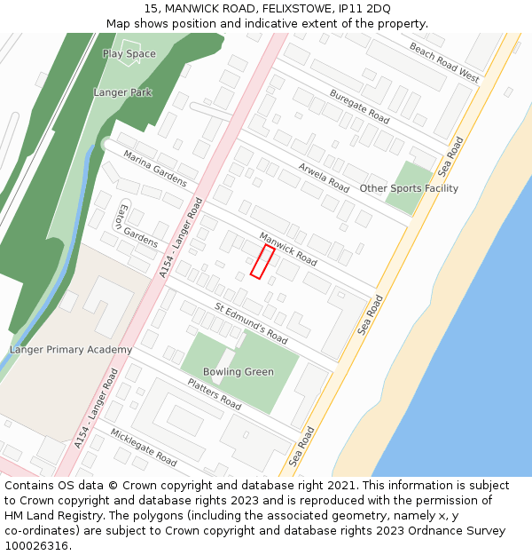15, MANWICK ROAD, FELIXSTOWE, IP11 2DQ: Location map and indicative extent of plot