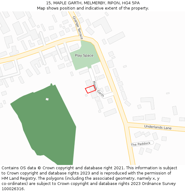 15, MAPLE GARTH, MELMERBY, RIPON, HG4 5PA: Location map and indicative extent of plot