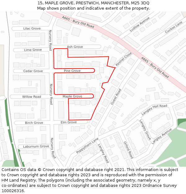 15, MAPLE GROVE, PRESTWICH, MANCHESTER, M25 3DQ: Location map and indicative extent of plot