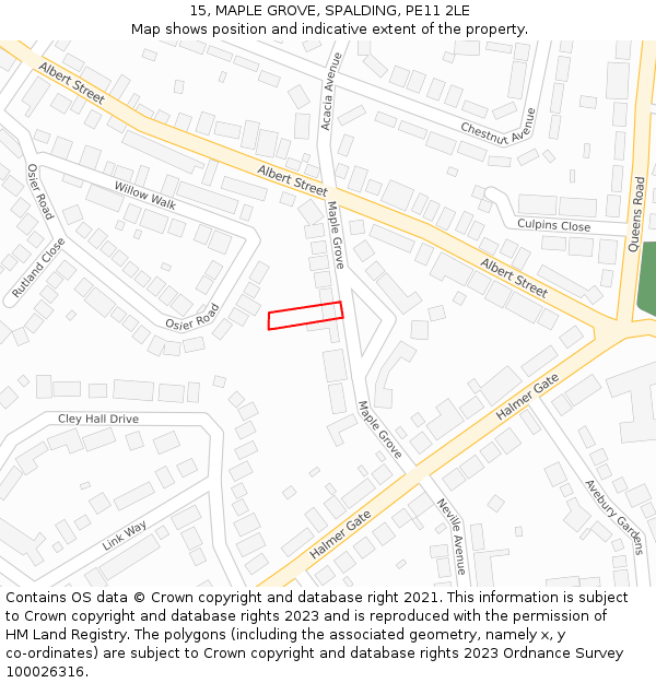 15, MAPLE GROVE, SPALDING, PE11 2LE: Location map and indicative extent of plot