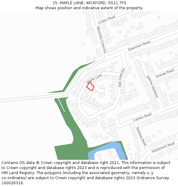 15, MAPLE LANE, WICKFORD, SS11 7FS: Location map and indicative extent of plot