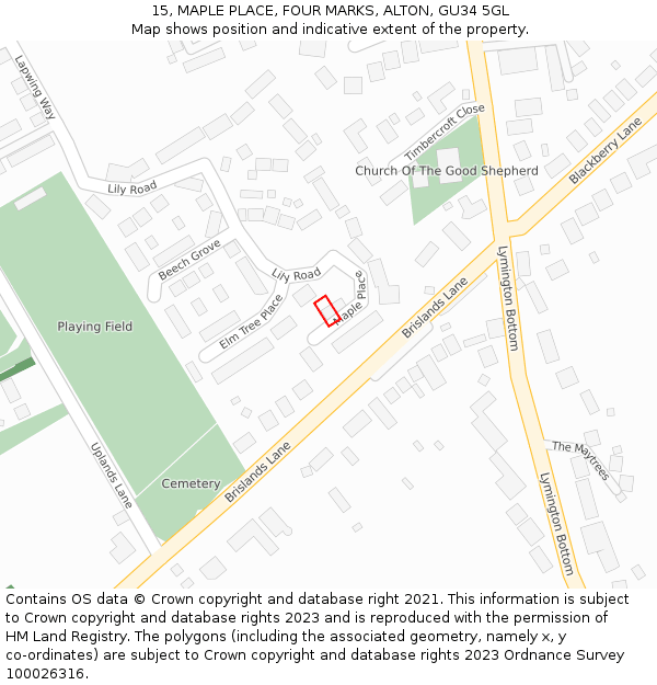 15, MAPLE PLACE, FOUR MARKS, ALTON, GU34 5GL: Location map and indicative extent of plot