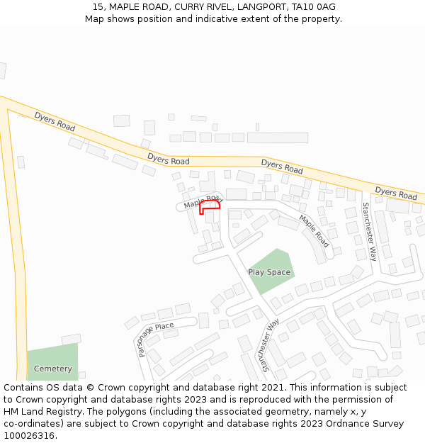 15, MAPLE ROAD, CURRY RIVEL, LANGPORT, TA10 0AG: Location map and indicative extent of plot