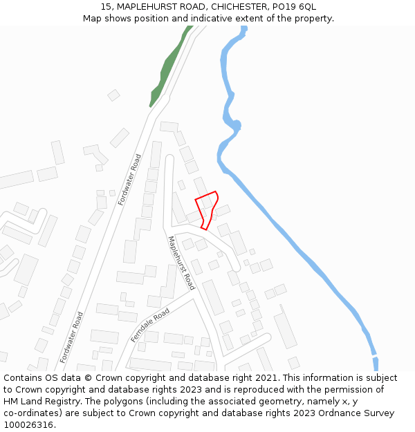 15, MAPLEHURST ROAD, CHICHESTER, PO19 6QL: Location map and indicative extent of plot