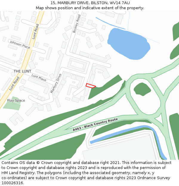 15, MARBURY DRIVE, BILSTON, WV14 7AU: Location map and indicative extent of plot