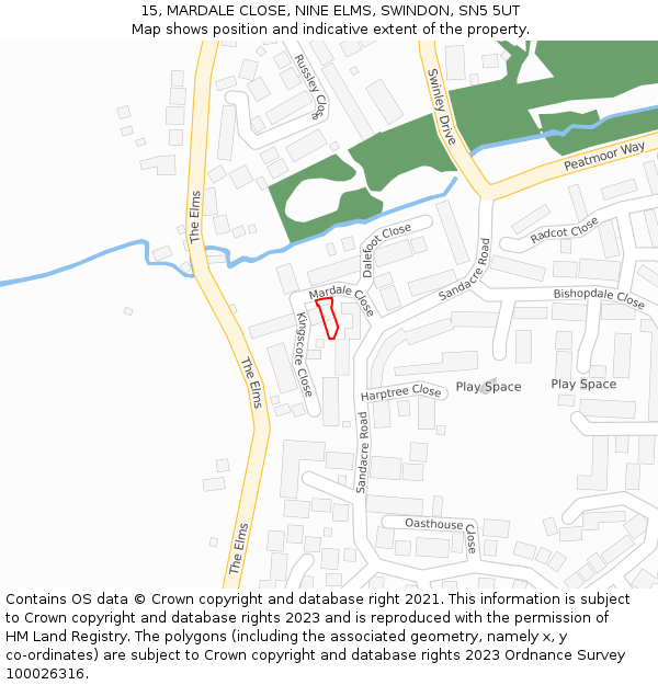 15, MARDALE CLOSE, NINE ELMS, SWINDON, SN5 5UT: Location map and indicative extent of plot