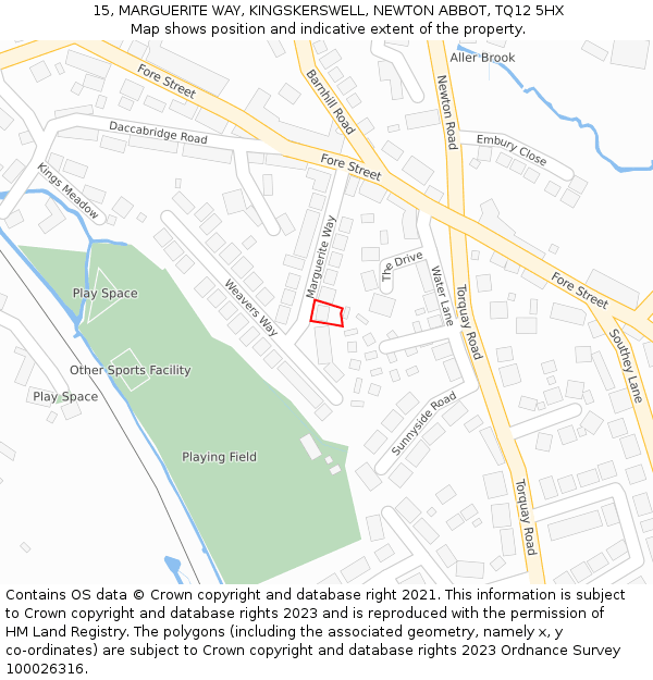 15, MARGUERITE WAY, KINGSKERSWELL, NEWTON ABBOT, TQ12 5HX: Location map and indicative extent of plot