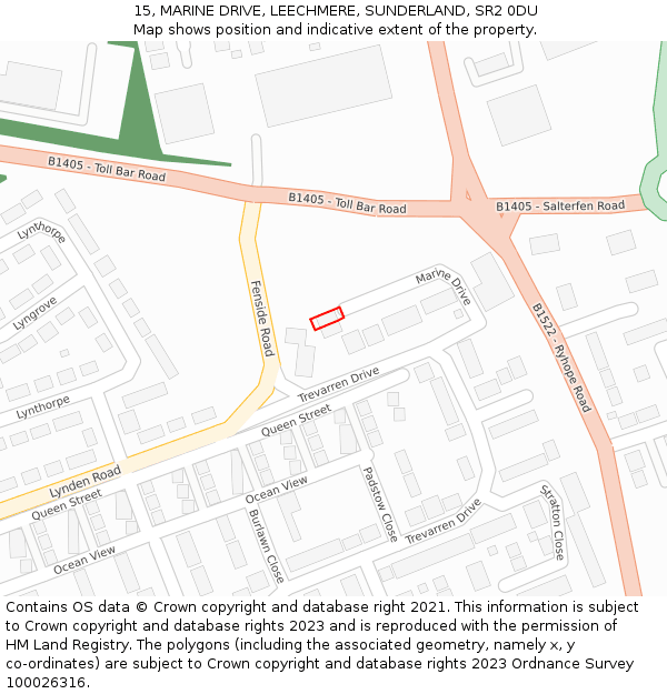 15, MARINE DRIVE, LEECHMERE, SUNDERLAND, SR2 0DU: Location map and indicative extent of plot