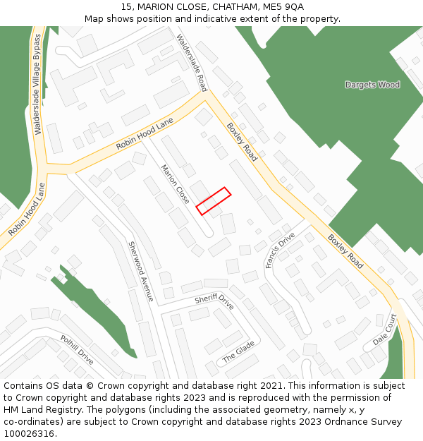 15, MARION CLOSE, CHATHAM, ME5 9QA: Location map and indicative extent of plot