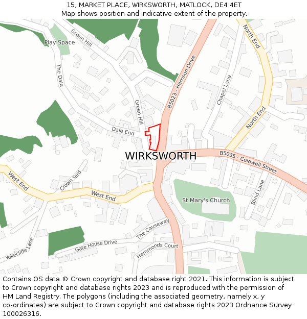 15, MARKET PLACE, WIRKSWORTH, MATLOCK, DE4 4ET: Location map and indicative extent of plot