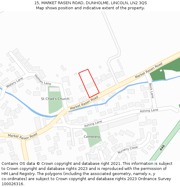 15, MARKET RASEN ROAD, DUNHOLME, LINCOLN, LN2 3QS: Location map and indicative extent of plot