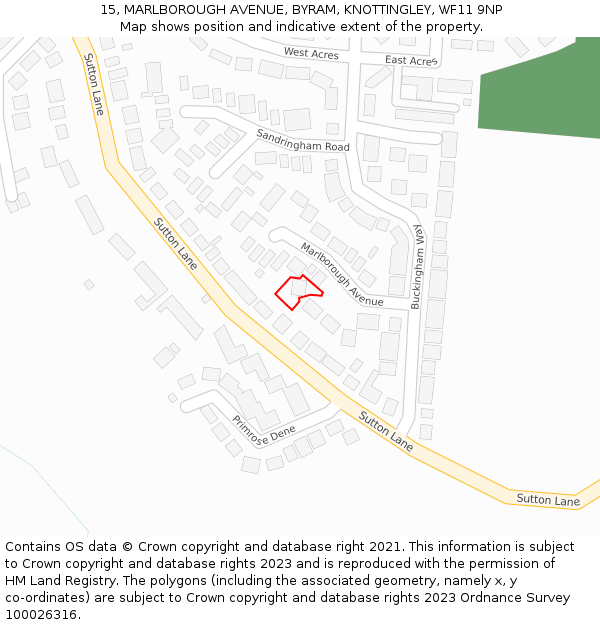 15, MARLBOROUGH AVENUE, BYRAM, KNOTTINGLEY, WF11 9NP: Location map and indicative extent of plot