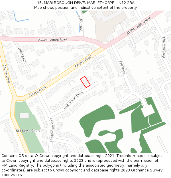 15, MARLBOROUGH DRIVE, MABLETHORPE, LN12 2BA: Location map and indicative extent of plot