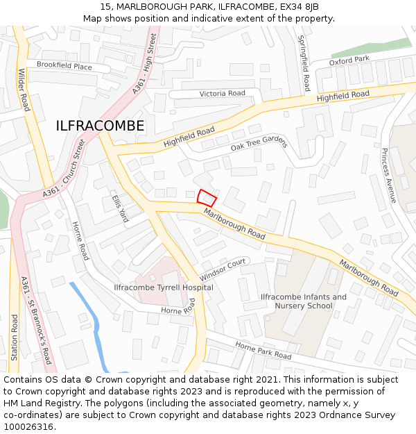 15, MARLBOROUGH PARK, ILFRACOMBE, EX34 8JB: Location map and indicative extent of plot