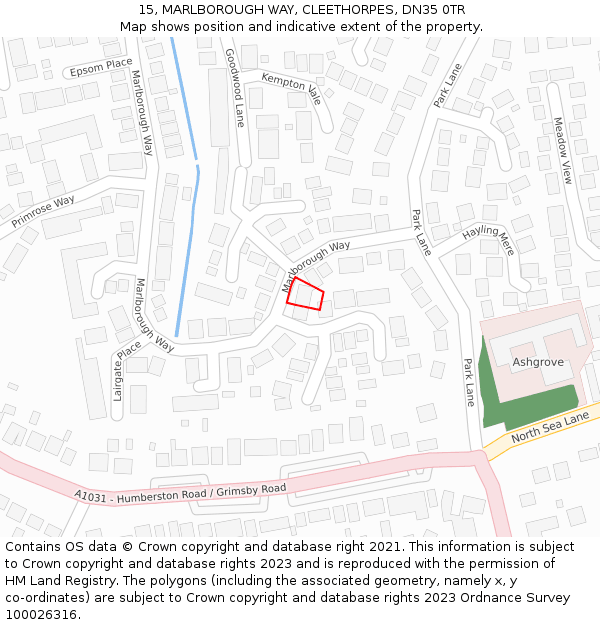 15, MARLBOROUGH WAY, CLEETHORPES, DN35 0TR: Location map and indicative extent of plot