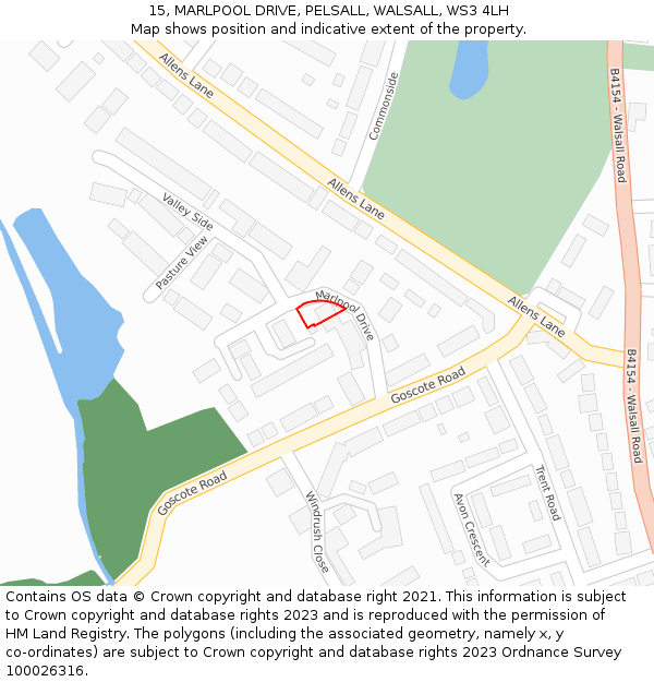15, MARLPOOL DRIVE, PELSALL, WALSALL, WS3 4LH: Location map and indicative extent of plot