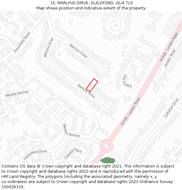 15, MARLYNS DRIVE, GUILDFORD, GU4 7LS: Location map and indicative extent of plot
