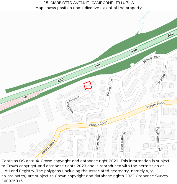 15, MARRIOTTS AVENUE, CAMBORNE, TR14 7HA: Location map and indicative extent of plot