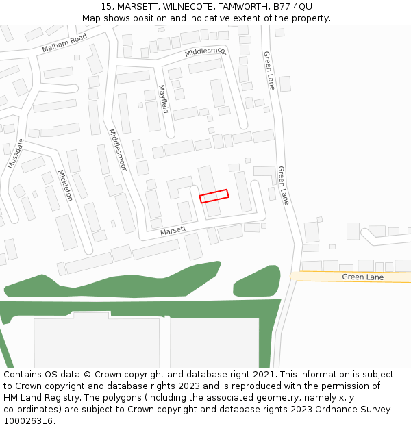 15, MARSETT, WILNECOTE, TAMWORTH, B77 4QU: Location map and indicative extent of plot