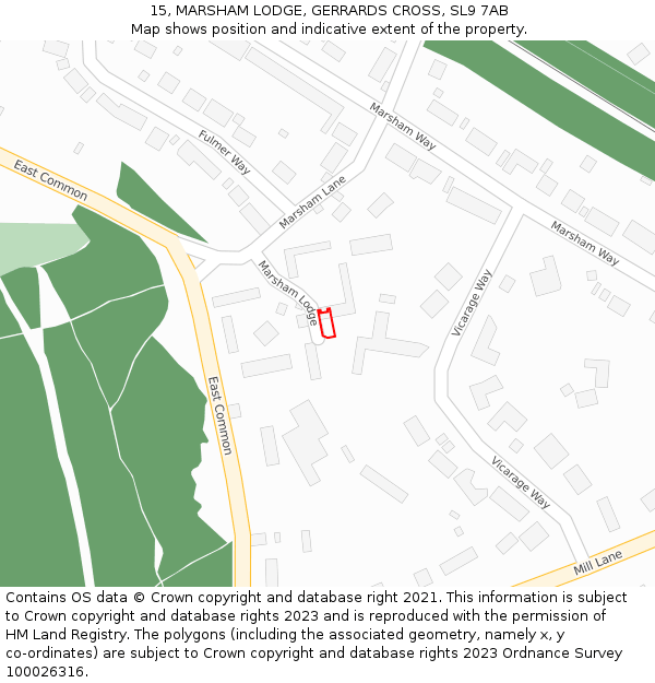 15, MARSHAM LODGE, GERRARDS CROSS, SL9 7AB: Location map and indicative extent of plot