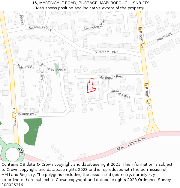 15, MARTINGALE ROAD, BURBAGE, MARLBOROUGH, SN8 3TY: Location map and indicative extent of plot