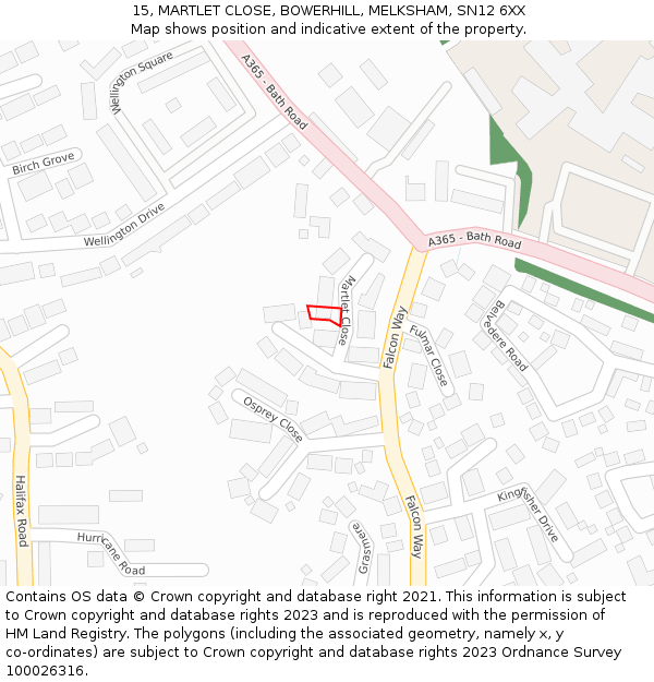 15, MARTLET CLOSE, BOWERHILL, MELKSHAM, SN12 6XX: Location map and indicative extent of plot