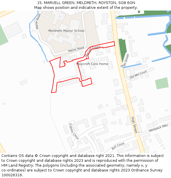 15, MARVELL GREEN, MELDRETH, ROYSTON, SG8 6GN: Location map and indicative extent of plot