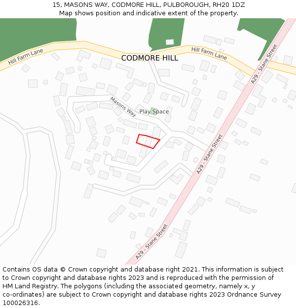 15, MASONS WAY, CODMORE HILL, PULBOROUGH, RH20 1DZ: Location map and indicative extent of plot