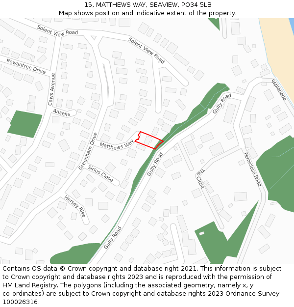 15, MATTHEWS WAY, SEAVIEW, PO34 5LB: Location map and indicative extent of plot