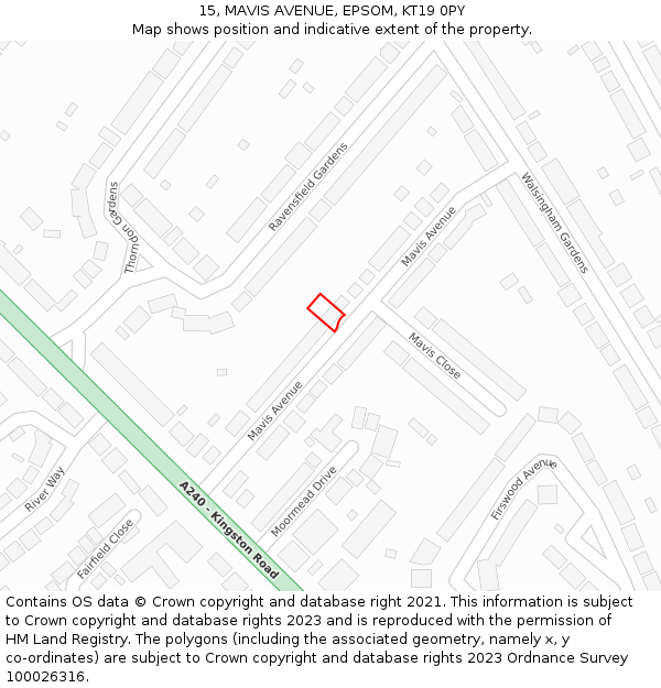 15, MAVIS AVENUE, EPSOM, KT19 0PY: Location map and indicative extent of plot