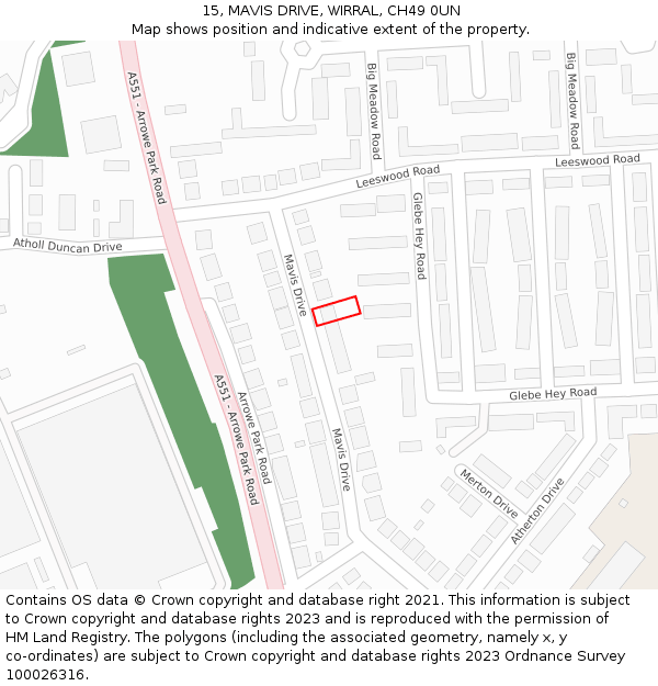 15, MAVIS DRIVE, WIRRAL, CH49 0UN: Location map and indicative extent of plot