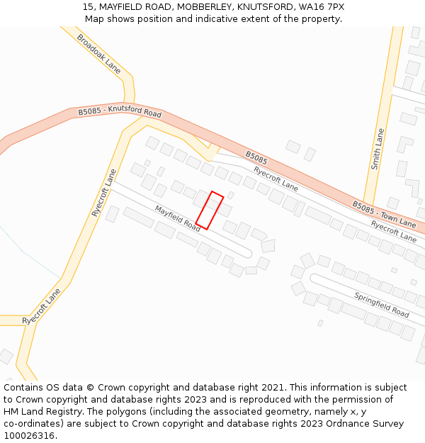 15, MAYFIELD ROAD, MOBBERLEY, KNUTSFORD, WA16 7PX: Location map and indicative extent of plot