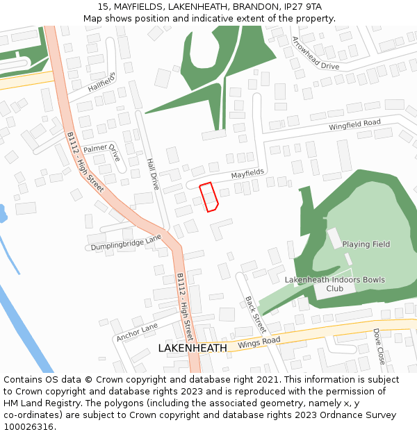 15, MAYFIELDS, LAKENHEATH, BRANDON, IP27 9TA: Location map and indicative extent of plot